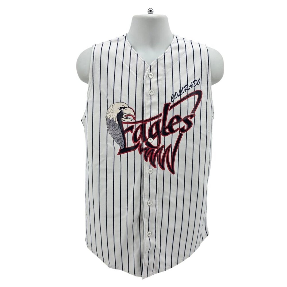 Vintage Teamwork Mens Medium Jersey Colorado Eagles Hockey Sleeveless Striped